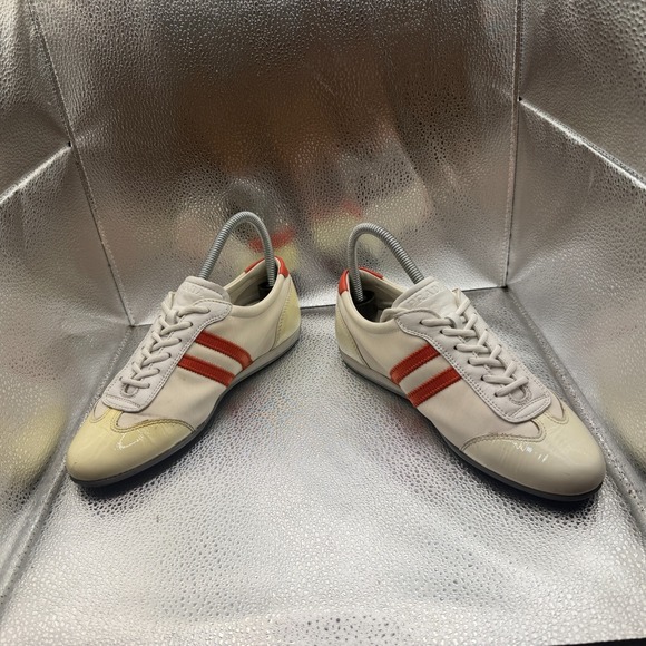 Size EU 36 Prada Cream Red Stripe Mens Canvas Suede Leather Low Top Sneakers - Picture 4 of 10